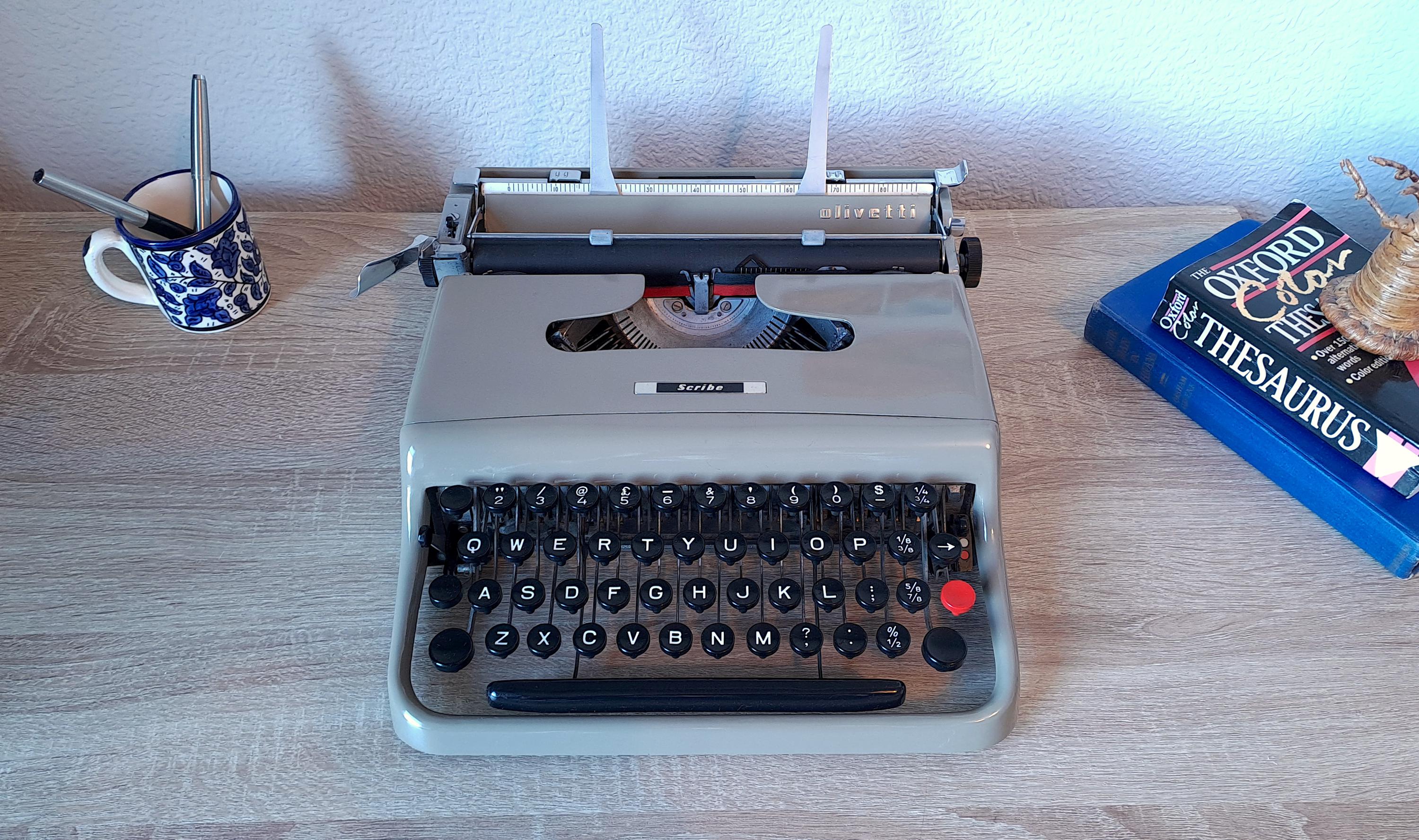 Olivetti Scribe Typewriter with Rare Wooden Case & Original Dust Cover